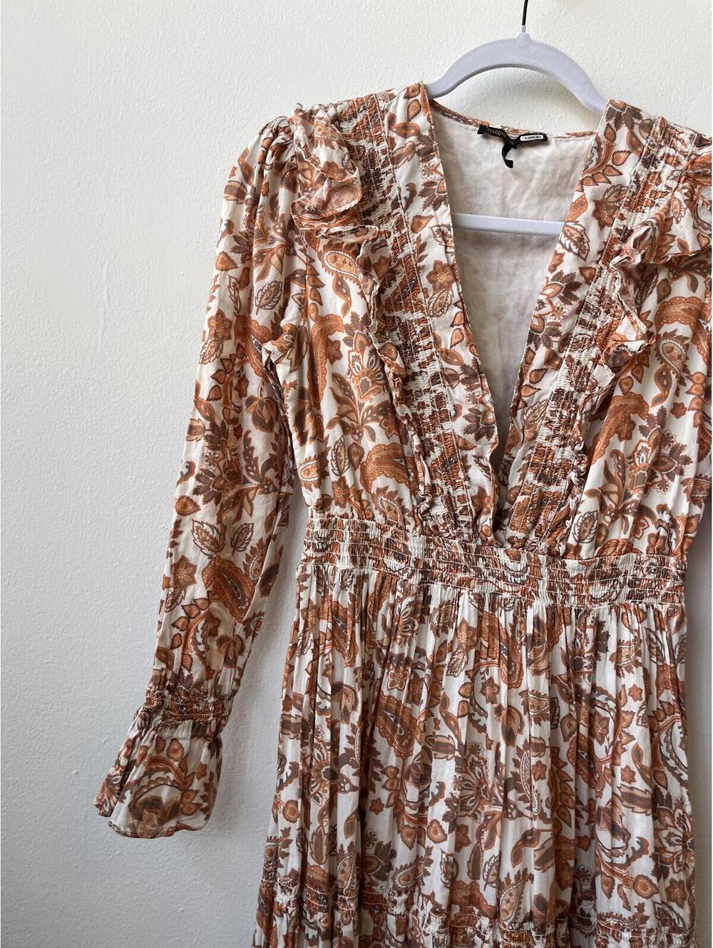 French luxury maje 100% cotton size small deep v boho ruffle maxi dress